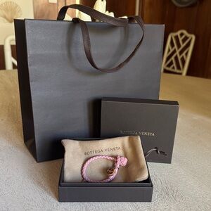 Bottega Veneta Violet Pink Intrecciato Leather Knot Bracelet XS